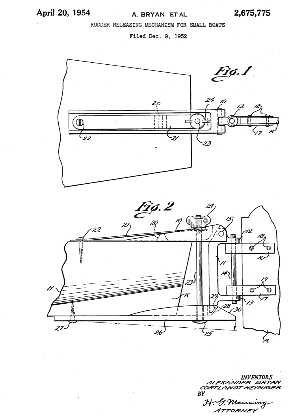 Alcort Rudder Releasing Mechanism Patent page 1.png